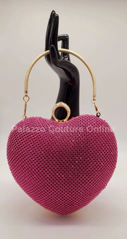Open Your Heart Clutch Rhinestone Sparkle Evening Bag (Fuchsia)