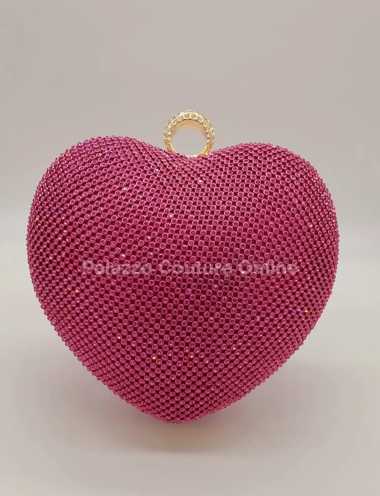 Open Your Heart Clutch Rhinestone Sparkle Evening Bag (Fuchsia)