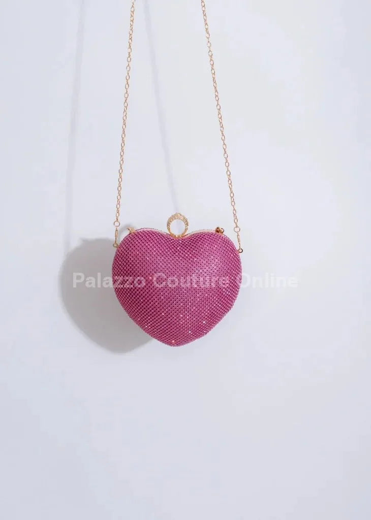 Open Your Heart Clutch Rhinestone Sparkle Evening Bag (Fuchsia)