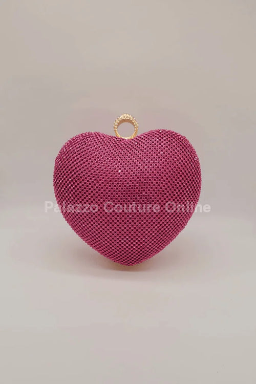 Open Your Heart Clutch Rhinestone Sparkle Evening Bag (Fuchsia)