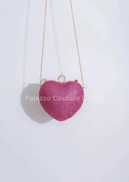 Open Your Heart Heart Clutch Bag with Rhinestone Sparkle (Fuchsia)