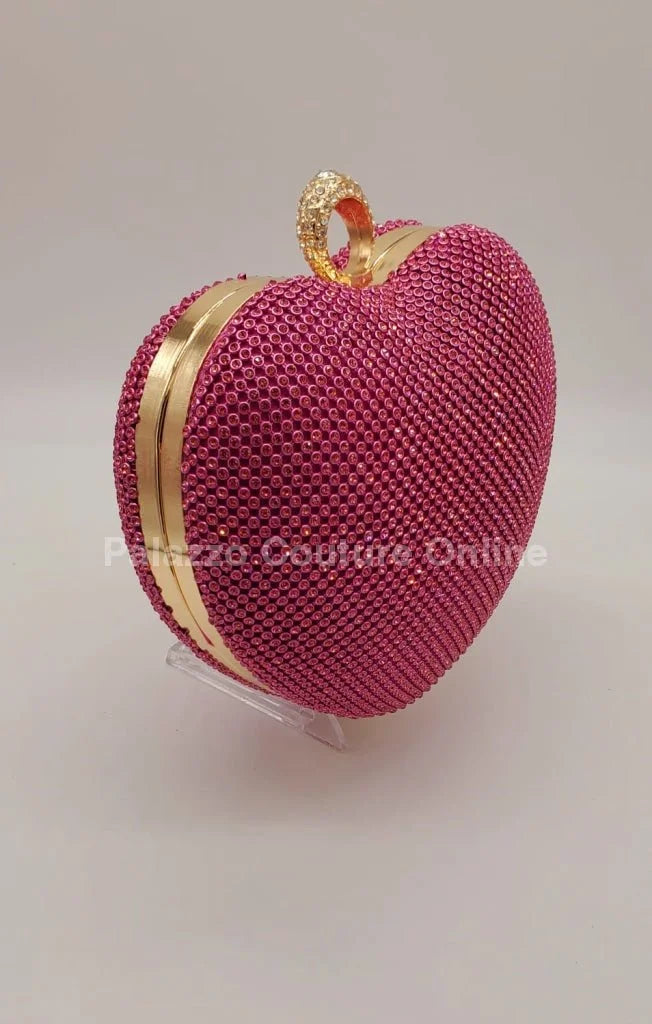 Open Your Heart Heart Clutch Bag with Rhinestone Sparkle (Fuchsia)