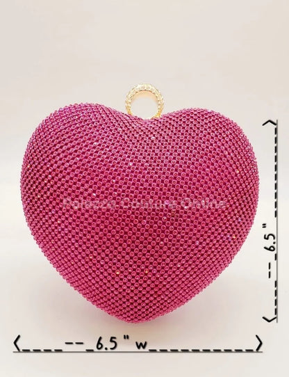 Open Your Heart Heart Clutch Bag with Rhinestone Sparkle (Fuchsia)