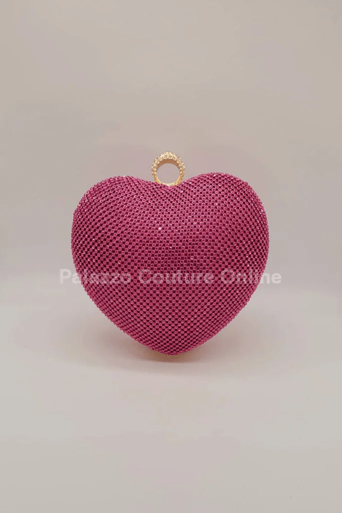 Open Your Heart Heart Clutch Bag with Rhinestone Sparkle (Fuchsia)