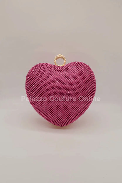 Open Your Heart Heart Clutch Bag with Rhinestone Sparkle (Fuchsia)
