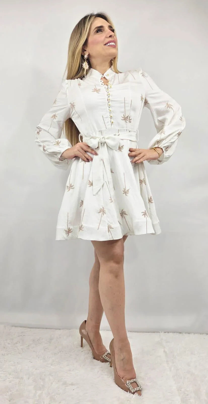Palm Breeze Shirt Dress White