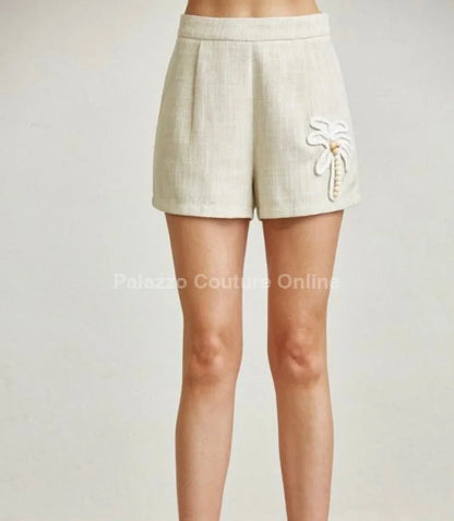 Palm Luxe Beaded Blazer & Short Set - Natural