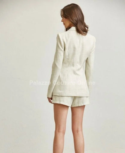 Palm Luxe Beaded Blazer & Short Set - Natural