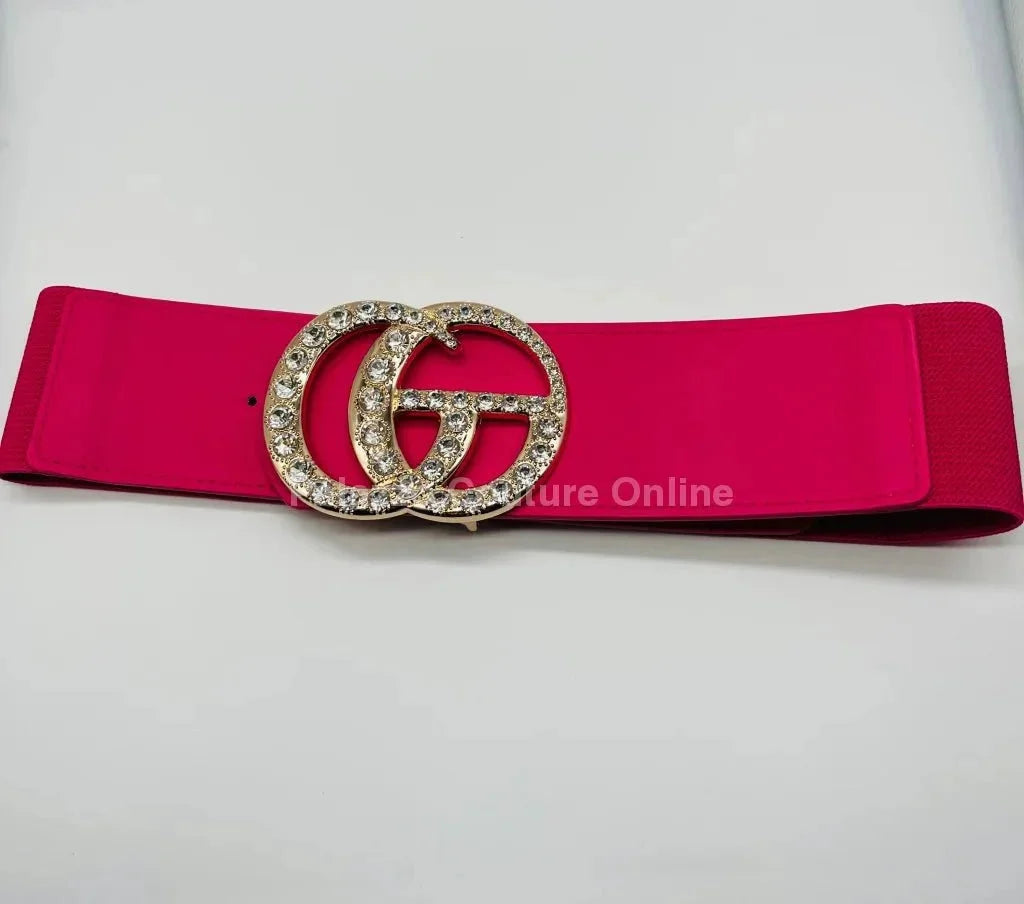 Paris Monogram  Rhinestones Elastic Belt (Fuchsia)