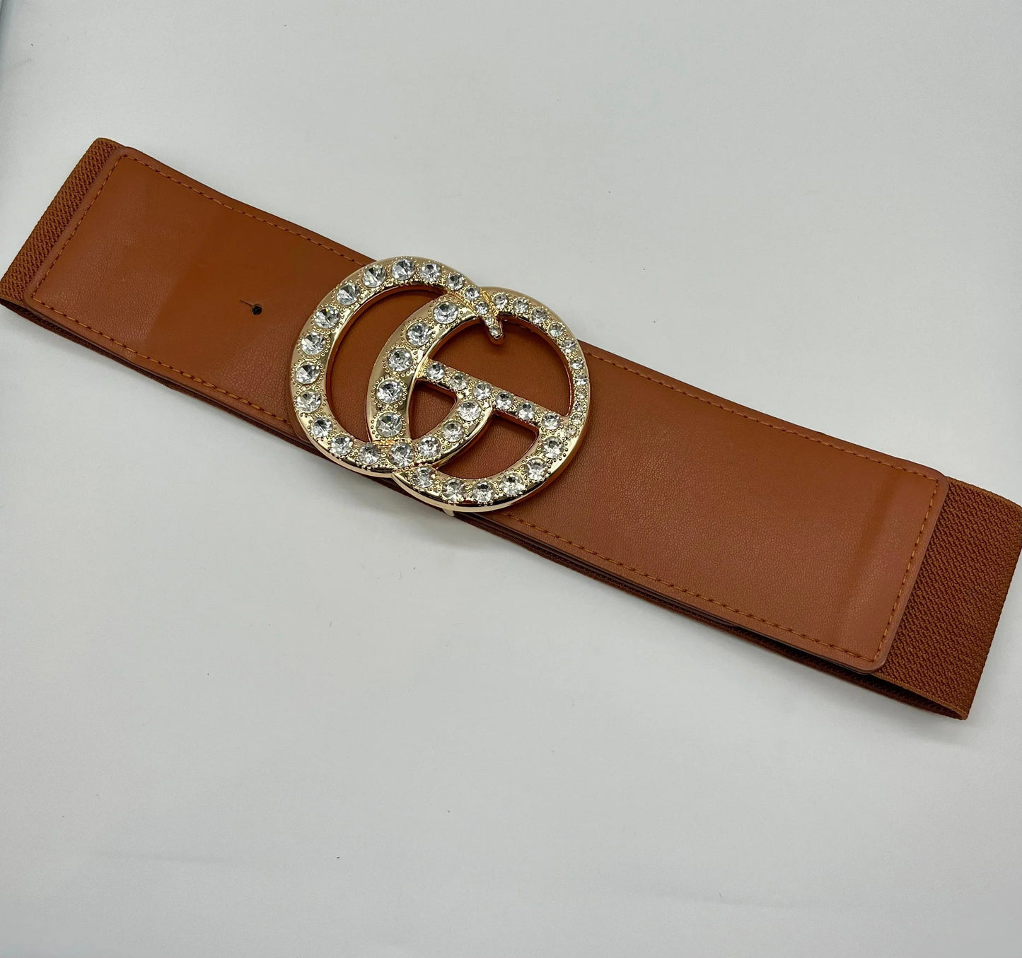 Paris Rhinestone Elastic Belt (Camel)