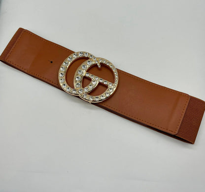 Paris Rhinestone Elastic Belt (Camel)