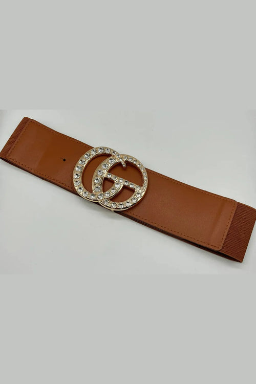 Paris Rhinestone Elastic Belt (Camel)