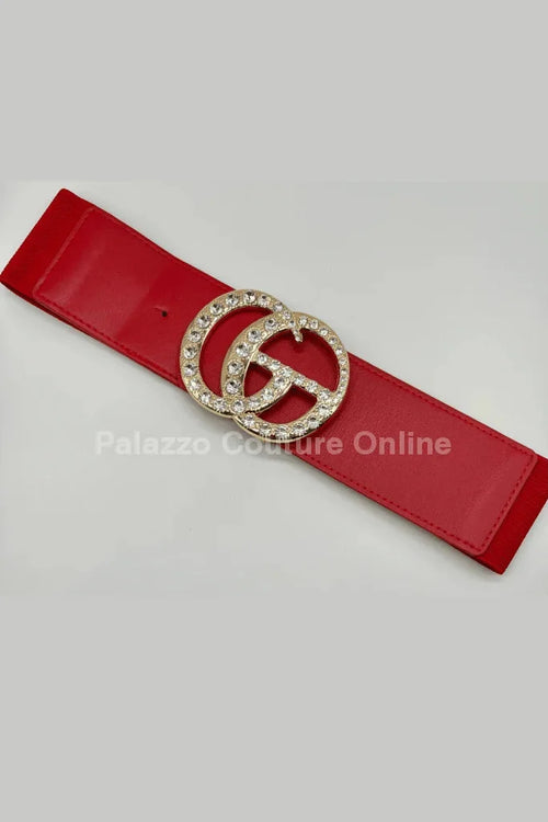 Paris Rhinestone Elastic Belt (Red)