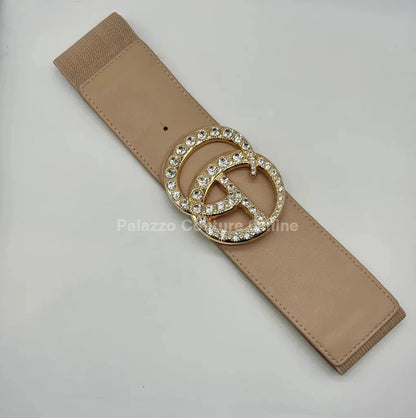 Paris Rhinestone Elastic Belt (Tan)