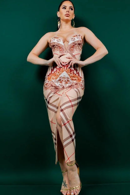 Parvati Bustier Skirt Set in Taupe