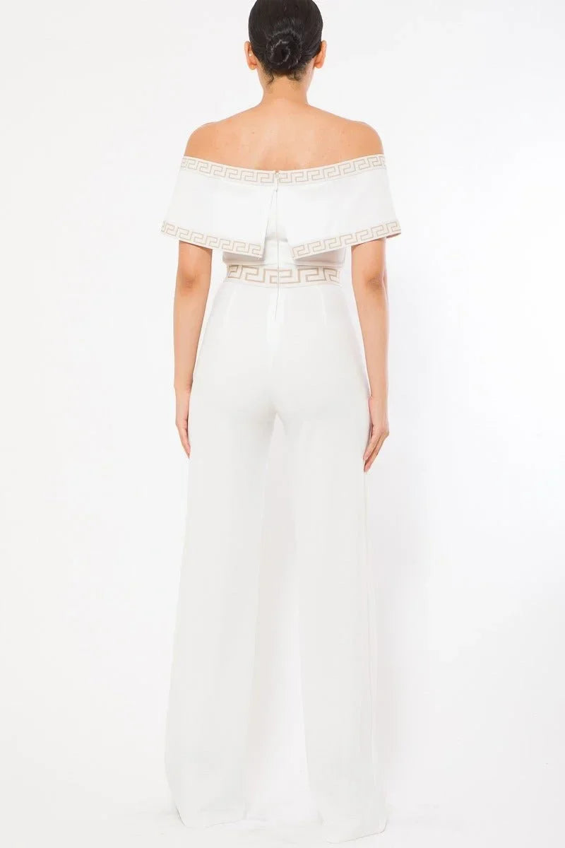 Passion White Jumpsuit with Off-Shoulder Wide Leg Design