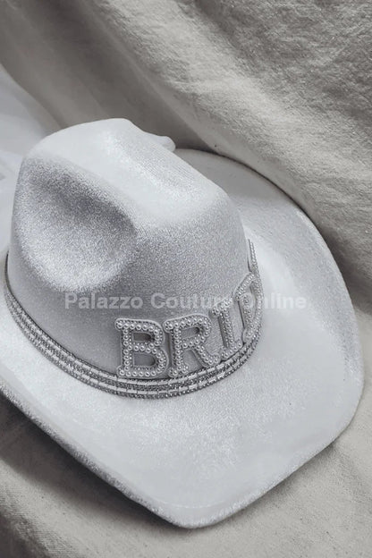 Pearl and Rhinestone Stud Bride  Cowboy Hat (White)