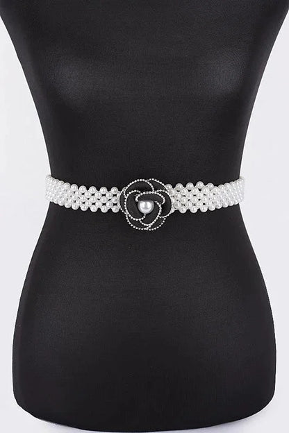 Pearl Bloom Statement Belt Black