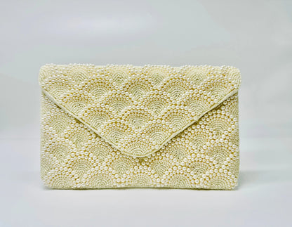 Pearl Elegance Envelope Clutch Ivory