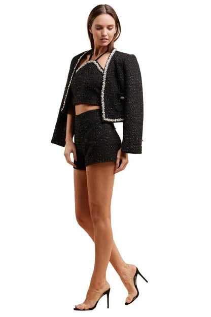 Pearl Essence Tweed Short Set (Black)