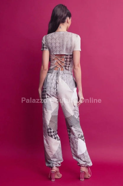 Perfect Match Cargo Pants Set - Lace-Up Mesh Top