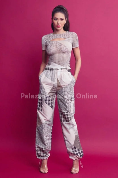 Perfect Match Cargo Pants Set - Lace-Up Mesh Top