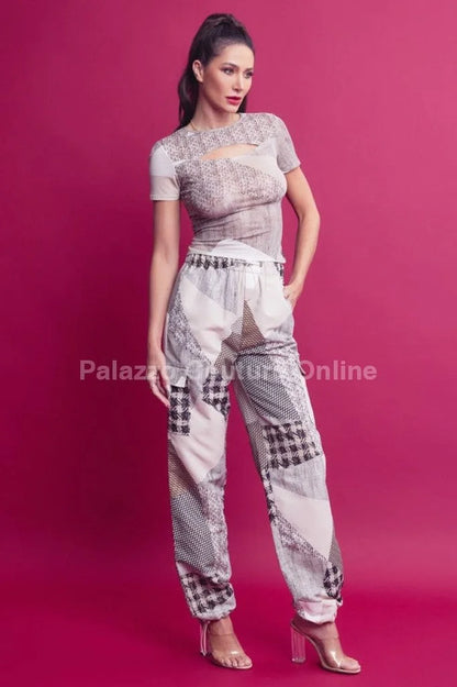 Perfect Match Cargo Pants Set - Lace-Up Mesh Top