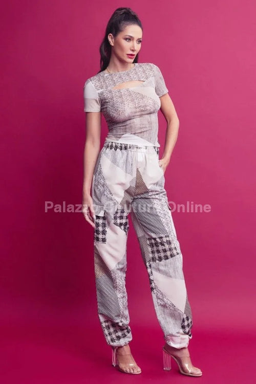 Perfect Match Cargo Pants Set - Lace-Up Mesh Top