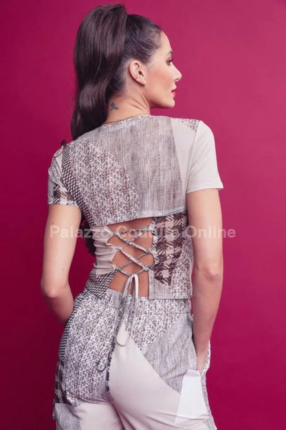 Perfect Match Cargo Pants Set - Lace-Up Mesh Top