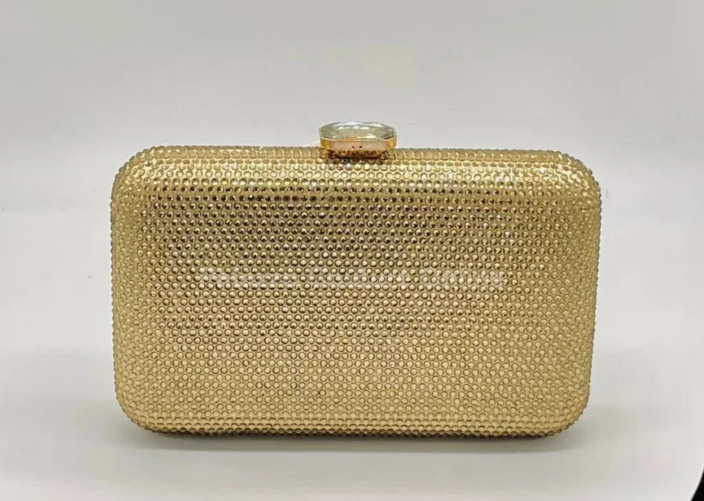 Perfect Timing Rhinestones Clutch Gold