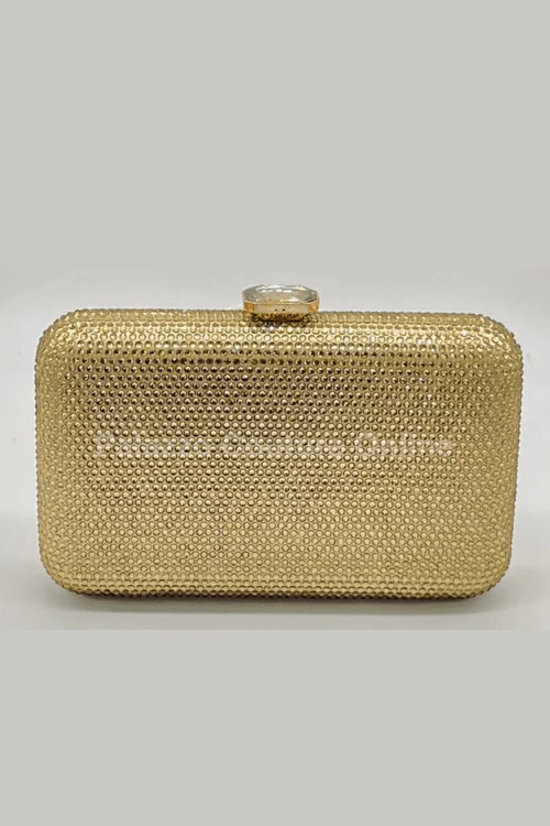 Perfect Timing Rhinestones Clutch Gold