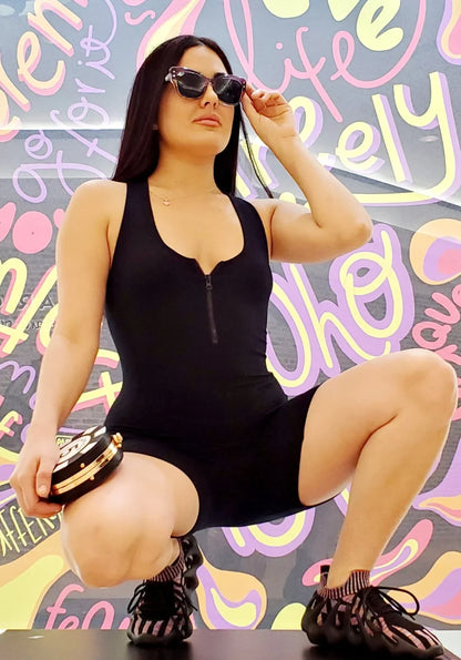Perfection Zipper Basic Romper (Black)