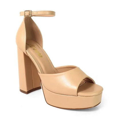 Platform Bliss Chunky Heels -Nude