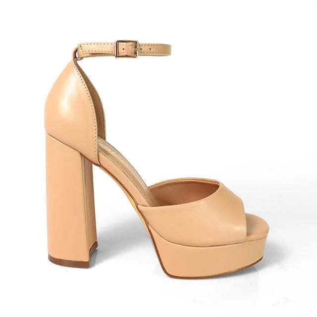 Platform Bliss Chunky Heels -Nude