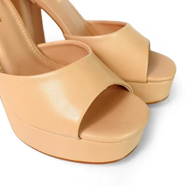 Platform Bliss Chunky Heels -Nude