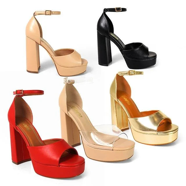 Platform Bliss Chunky Heels-Red