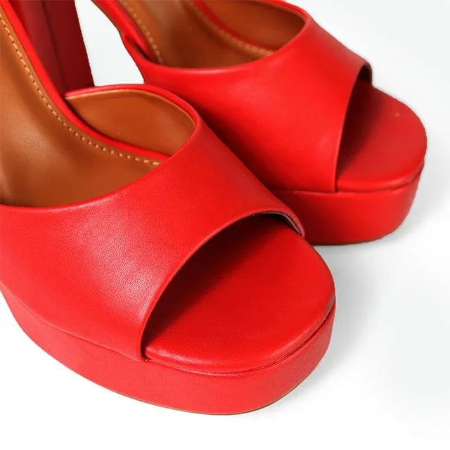 Platform Bliss Chunky Heels-Red