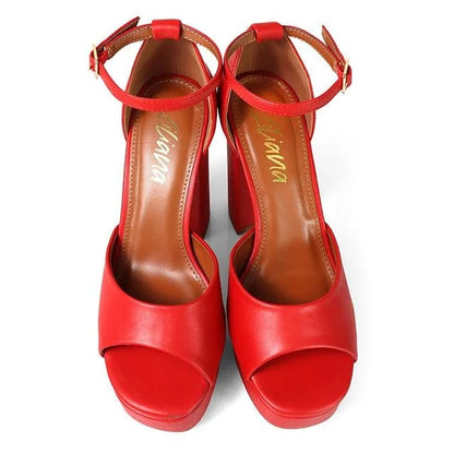 Platform Bliss Chunky Heels-Red