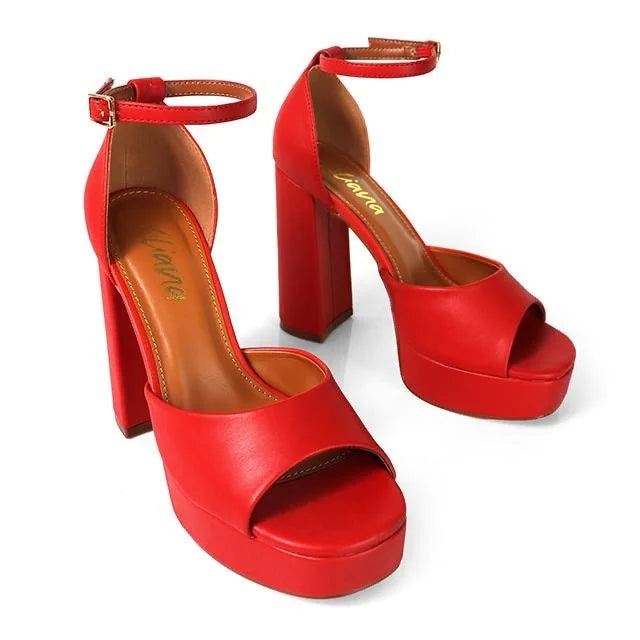Platform Bliss Chunky Heels-Red
