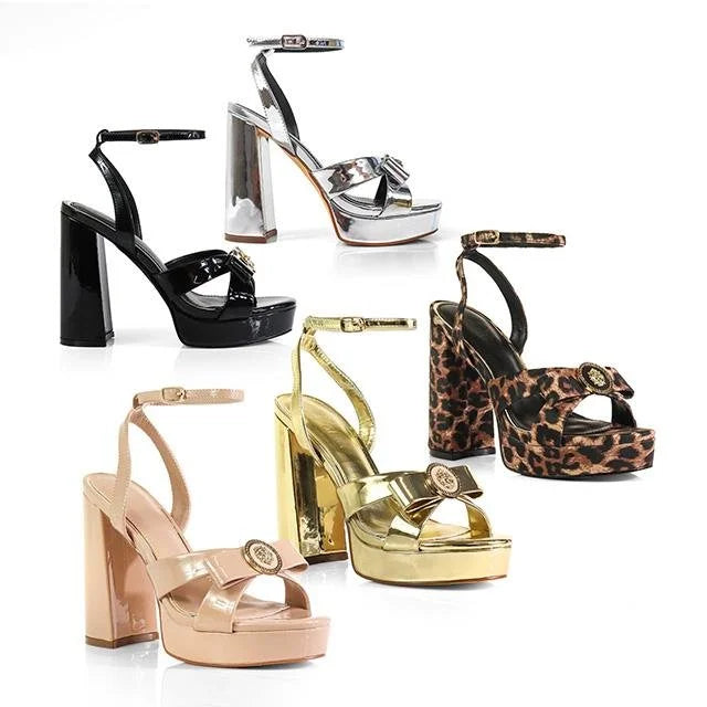 Platform Olina Tamara Cross & Bow Heels -Animal Print
