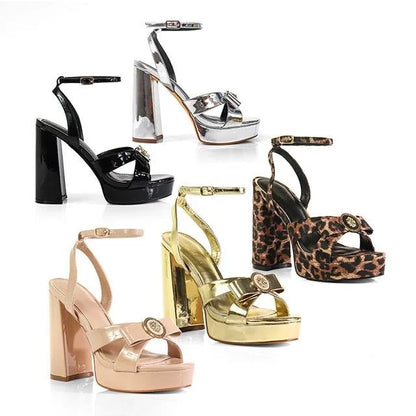Platform Olina Tamara Cross & Bow Heels -Silver
