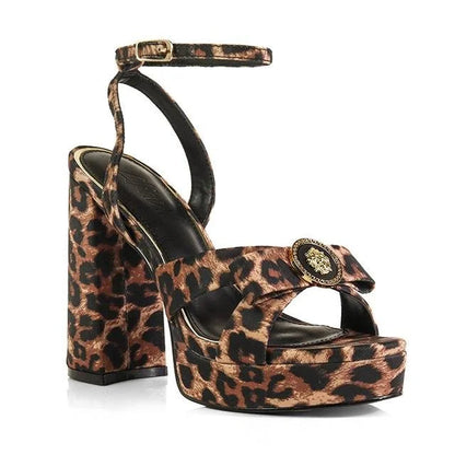 Platform Olina Tamara Cross & Bow Heels -Animal Print