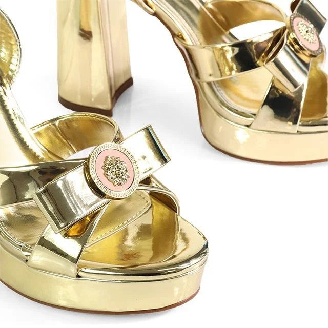 Platform Olina Tamara Cross & Bow Heels -Gold