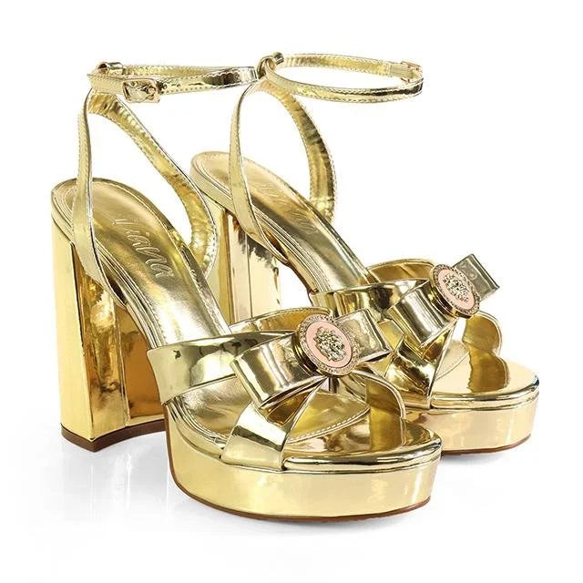 Platform Olina Tamara Cross & Bow Heels -Gold