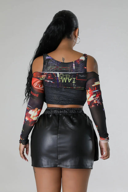 Pocketed Posh Leather Skirt (Black)