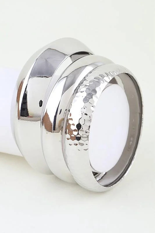Polished Geometric Cuff Bracelet Set - Silver