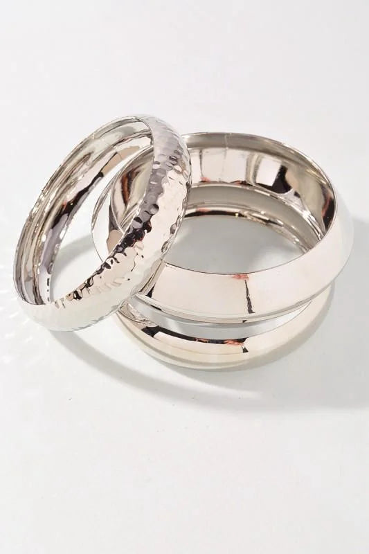 Polished Geometric Cuff Bracelet Set - Silver