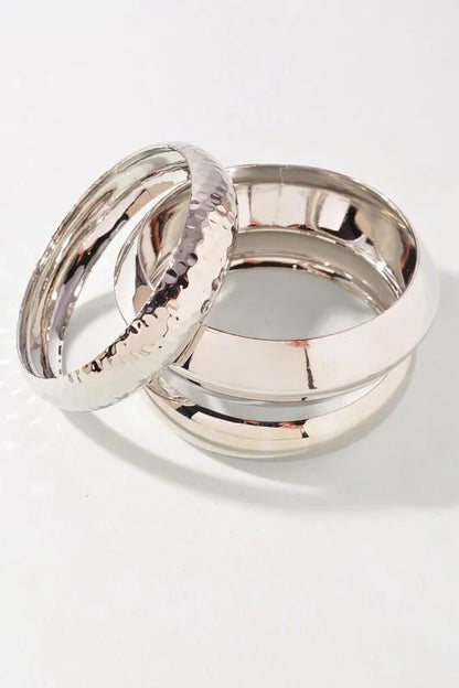 Polished Geometric Cuff Bracelet Set - Silver