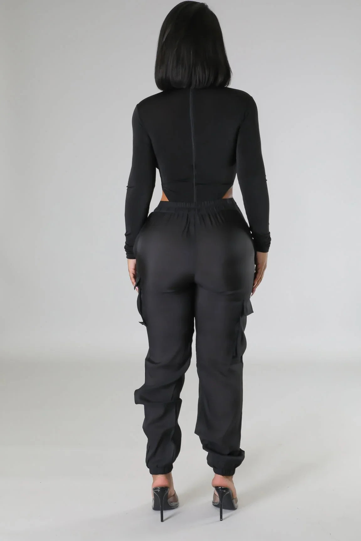 Poolside Days Sheer Cargo Pants – Black High-Waisted Organza Style