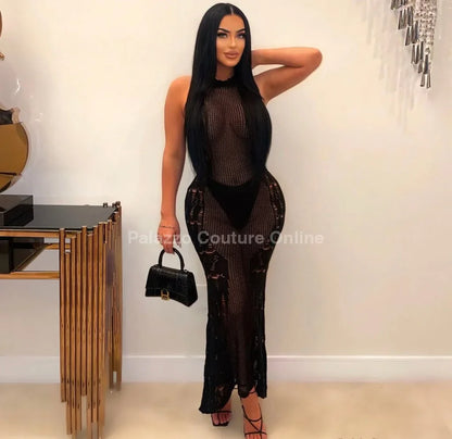 Private Island Black Maxi Dress – Knit Sheer Maxi